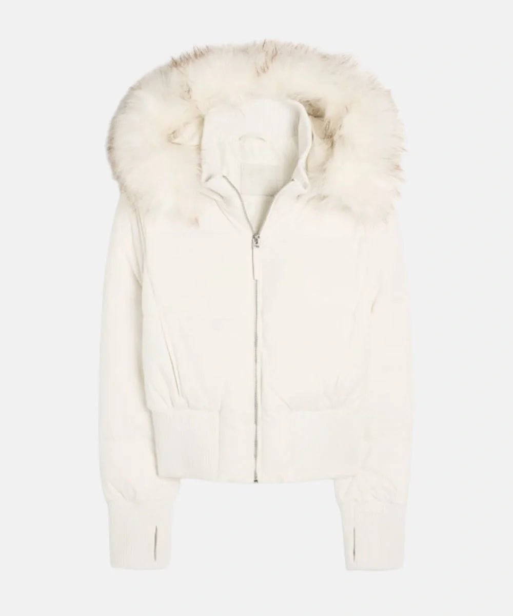 Women's Cropped Faux Fur Puffer Jacket - White