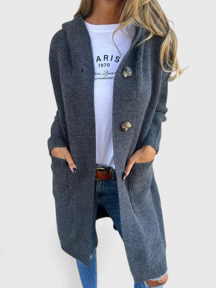 Women's Oversized Knit Ribbed Longline Hooded Cardigan - Gray