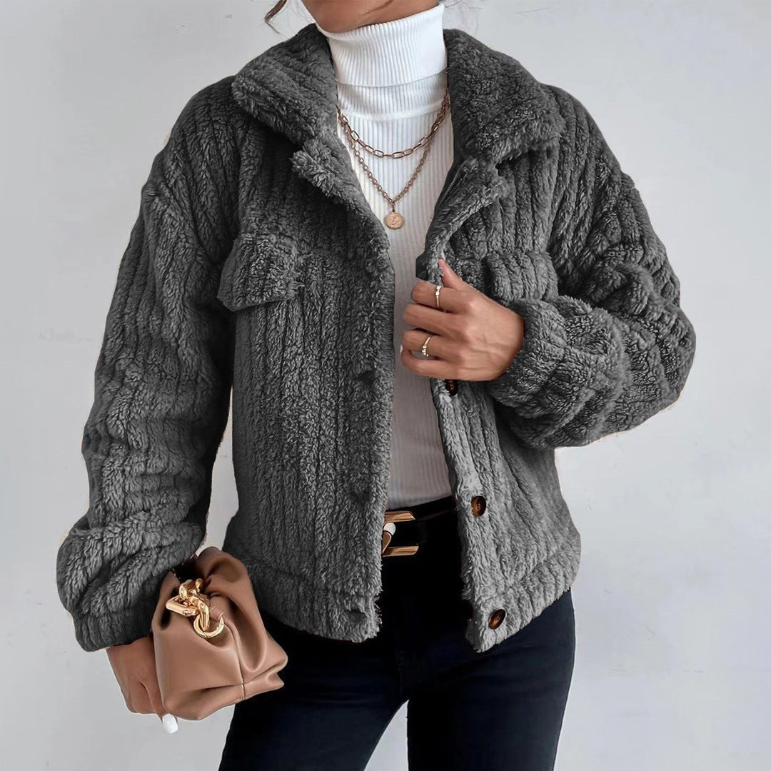 Women's Oversized Teddy Jacket - Dark Gray