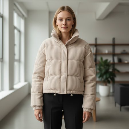 Women's Cropped Corduroy Puffer Jacket - S