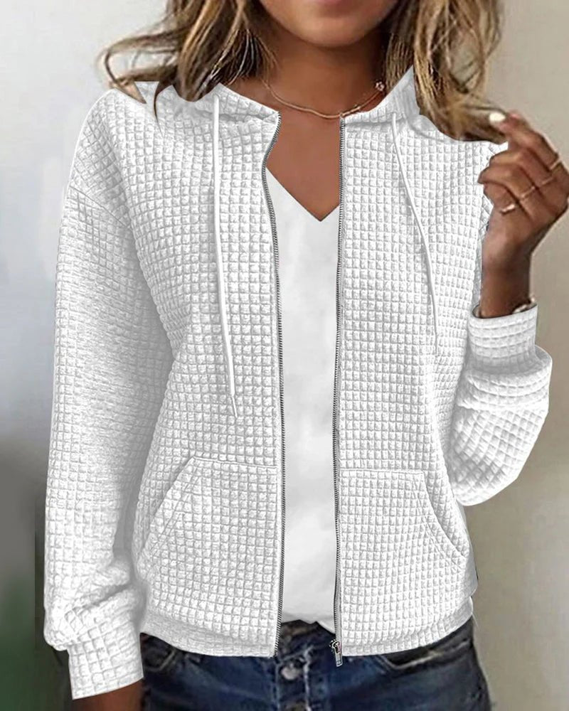 Women's Knit Zip-Up Hooded Jacket - White