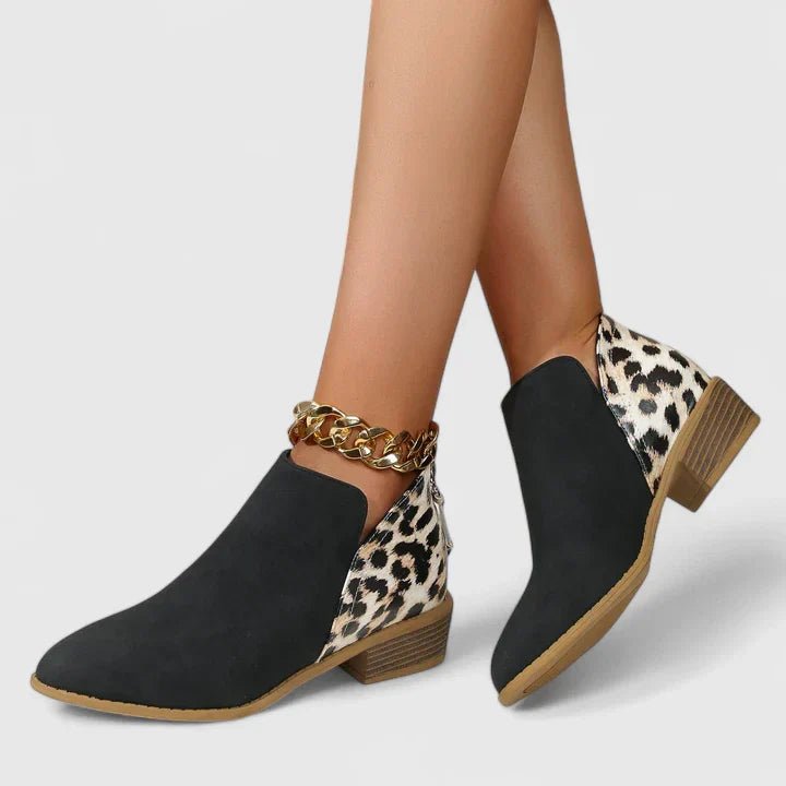 Women's Leopard Ankle Booties - Black