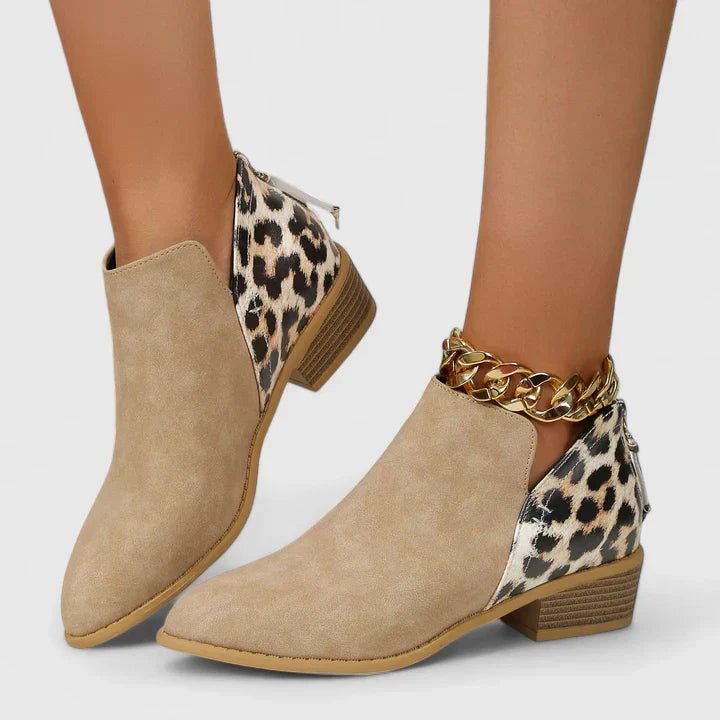 Women's Leopard Ankle Booties - Khaki