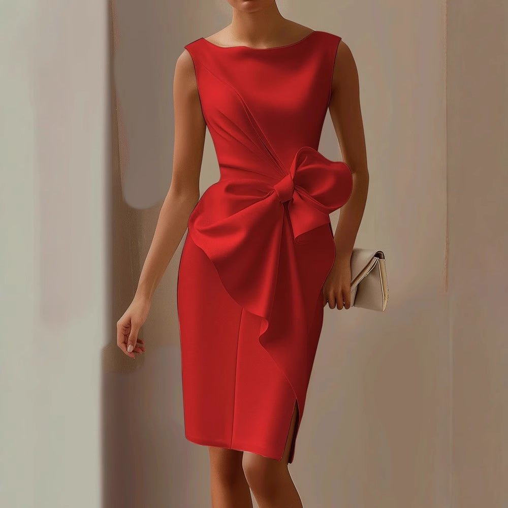 Women's Satin Bodycon Midi Party Dress - Red