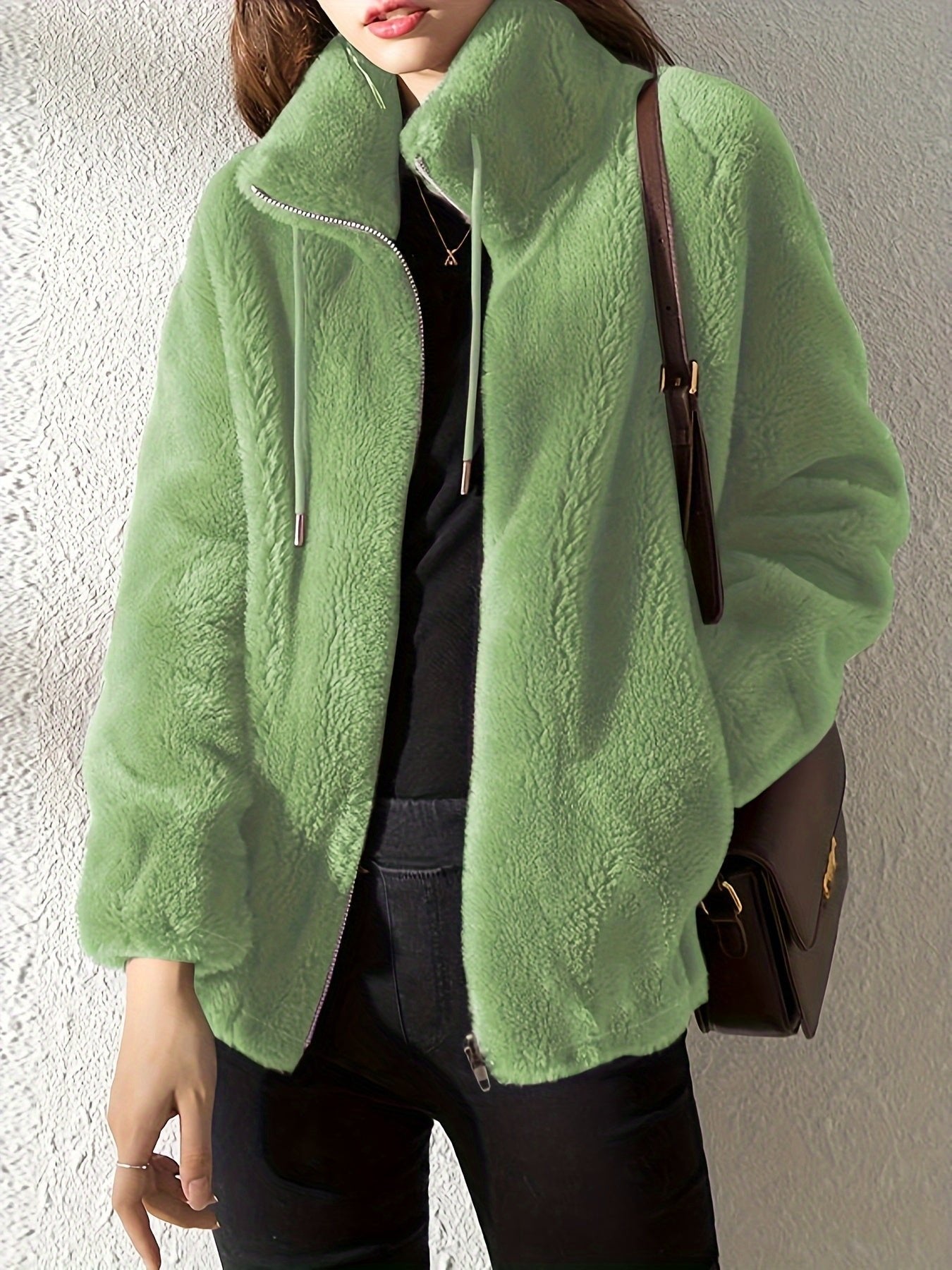 Women's Oversized Faux Fur Jacket - Green