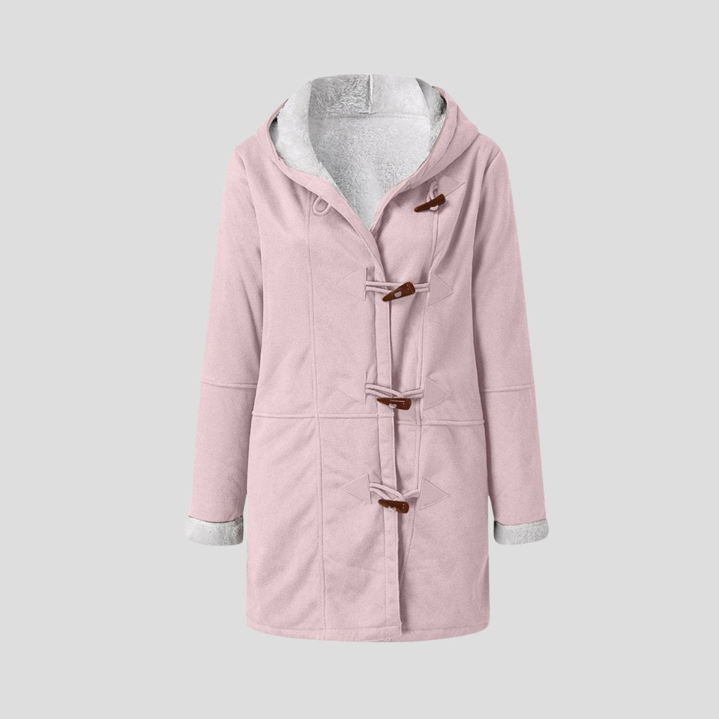 Women's Oversized Suede Duffle Hooded Shearling Coat - Pink