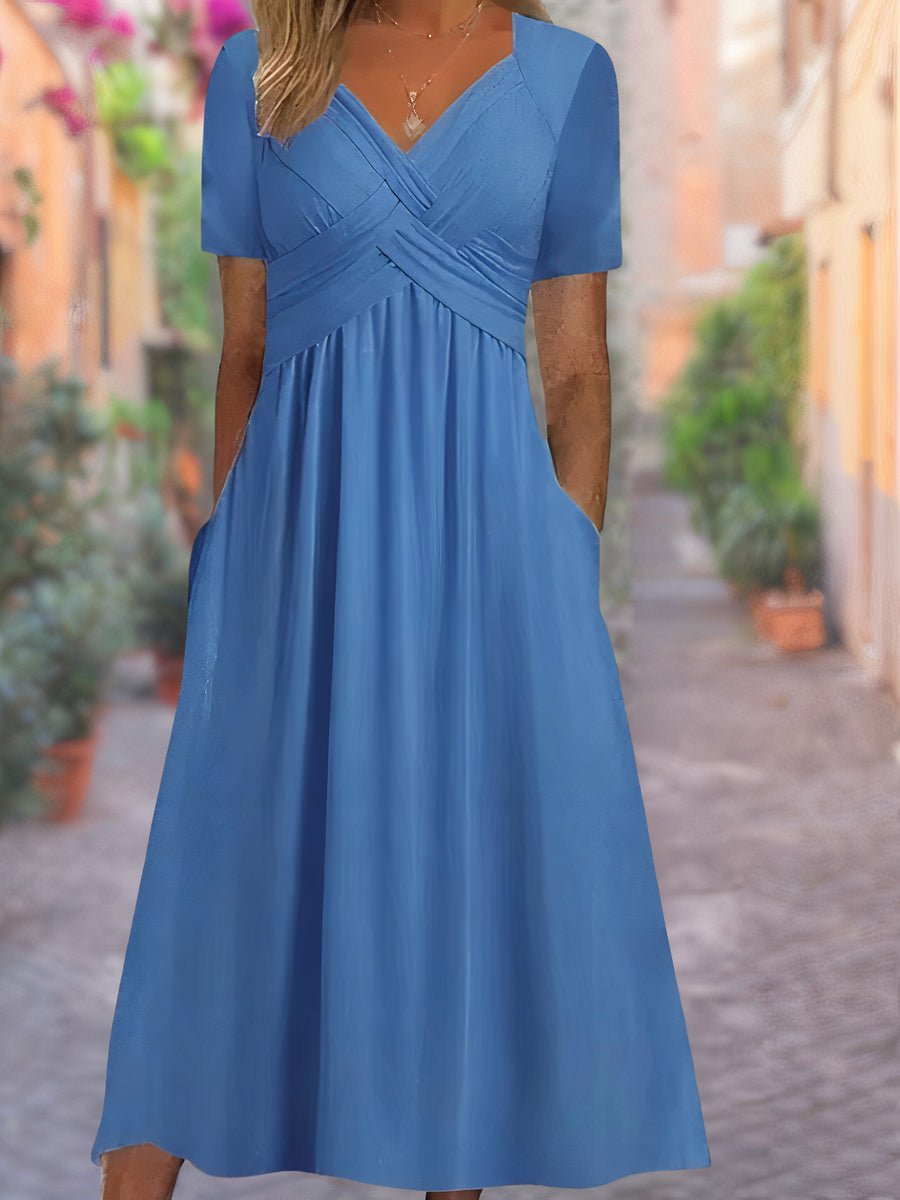 Women's Black Midi Wrap Dress - Blue