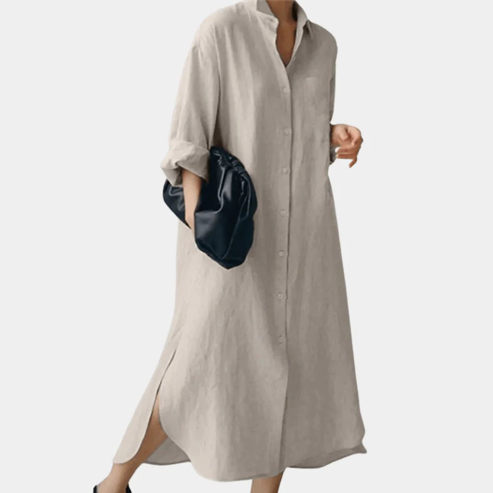 Women's Black Oversized Long Sleeve Maxi Shirt Dress - Gray