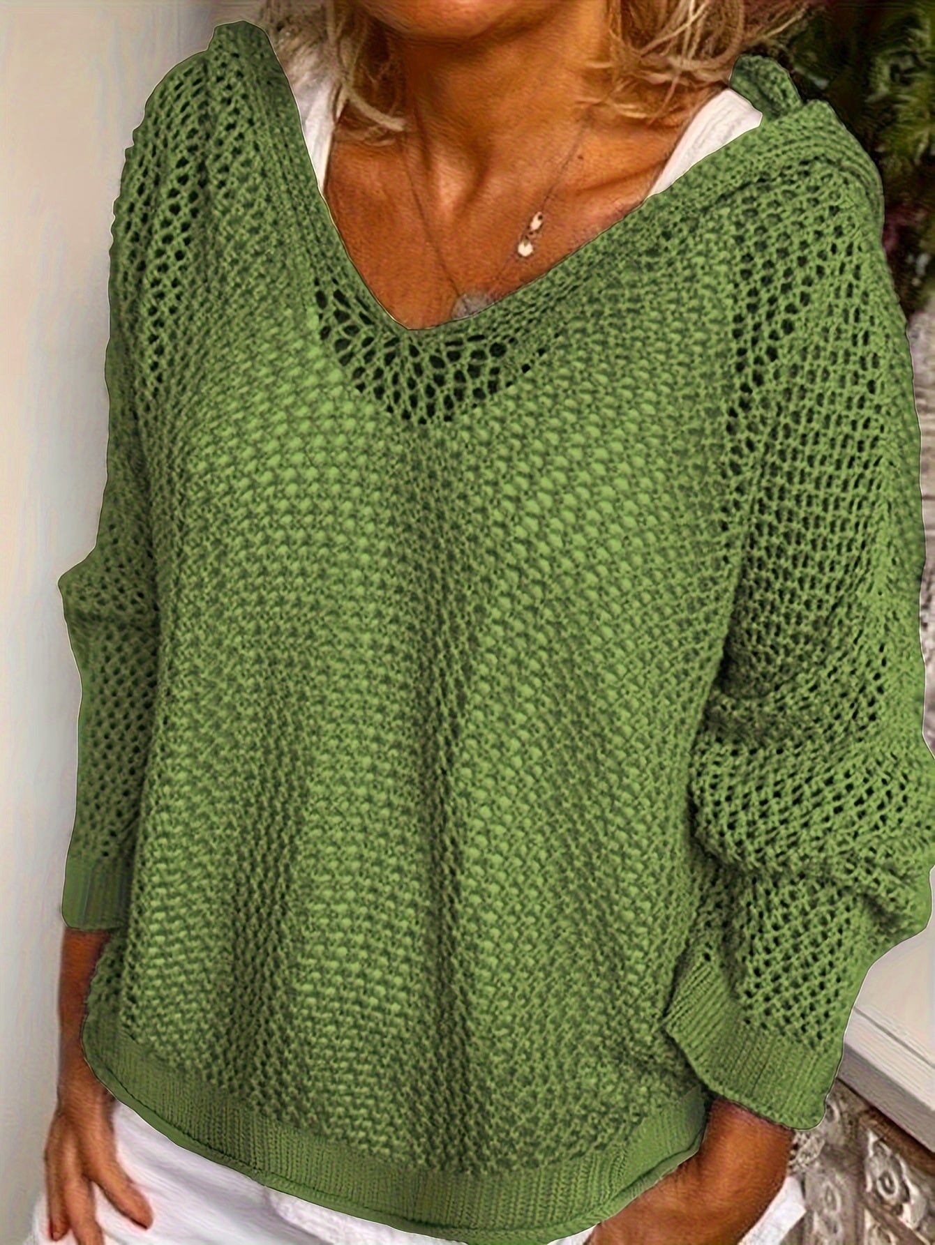 Women's Oversized V-Neck Hooded Jumper