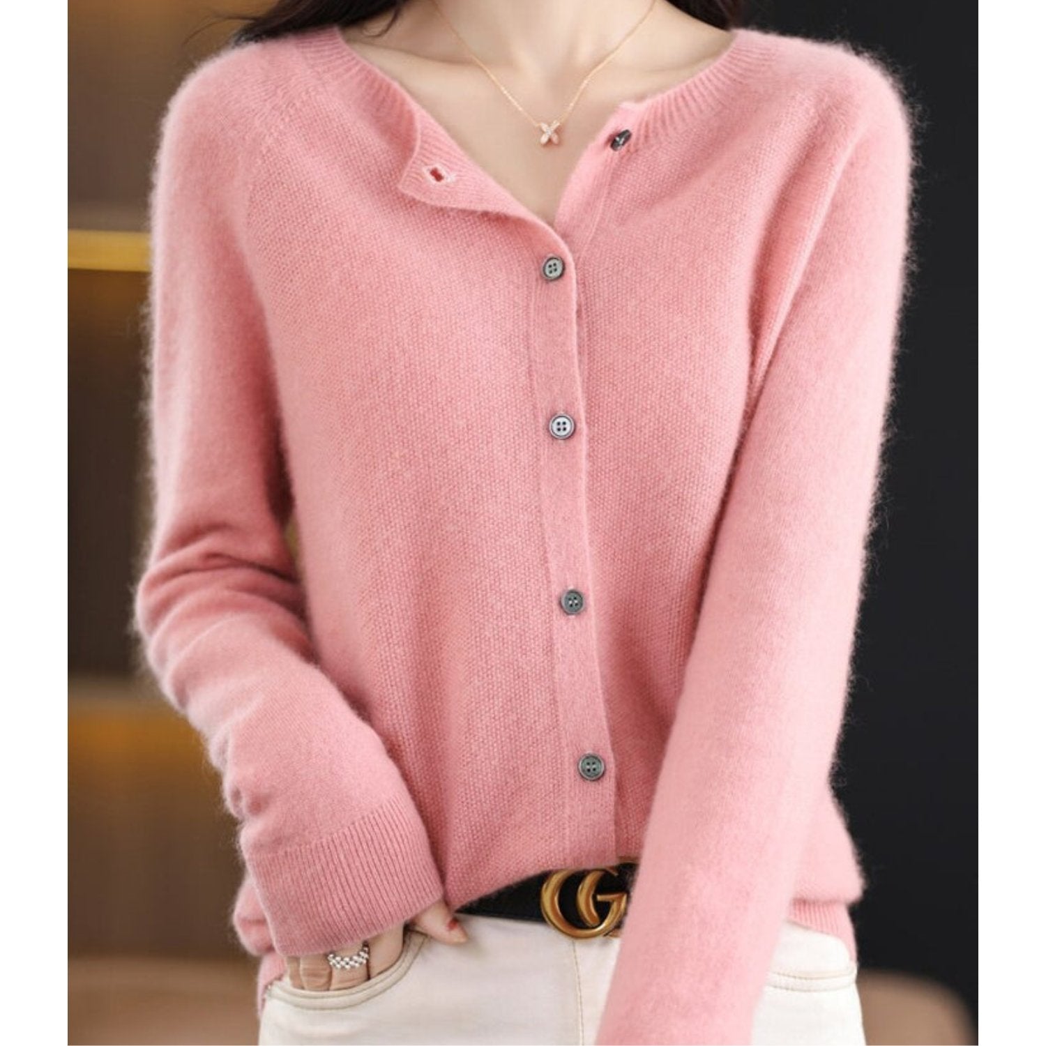 Women's Wool Cardigan - Light Pink