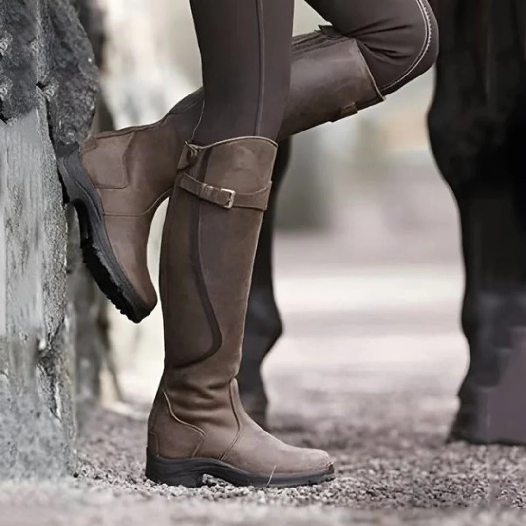 Women's Suede Knee-High Riding Boots - Dark Brown