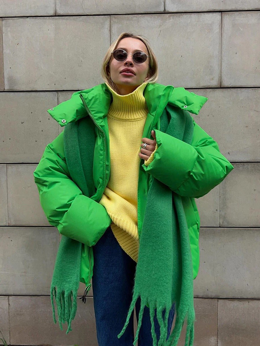 Women's Oversized Hooded Puffer Jacket - Light Green