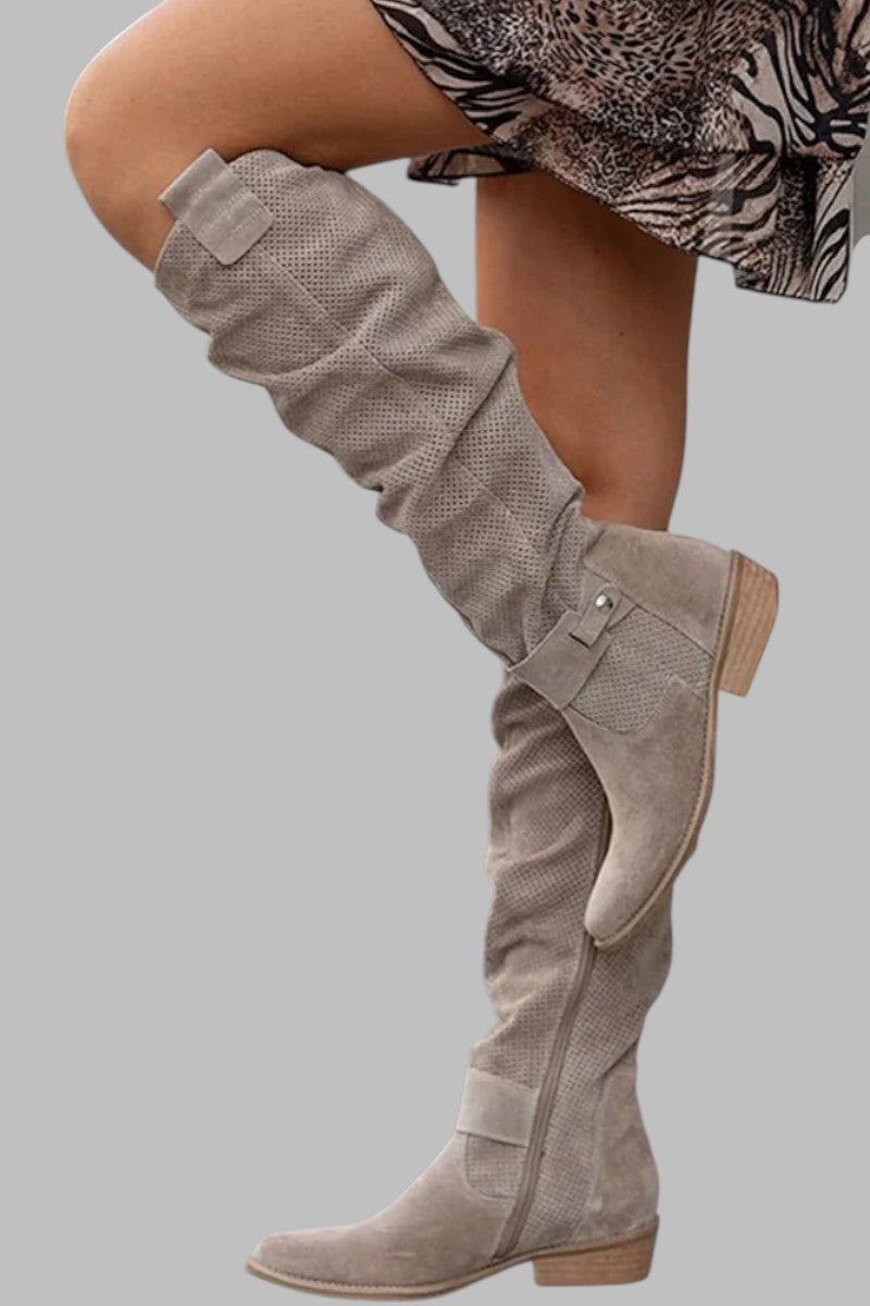 Women's Suede Over-the-Knee Boots - Khaki