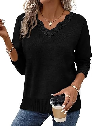 Women's V-Neck Jumper - Solid Black