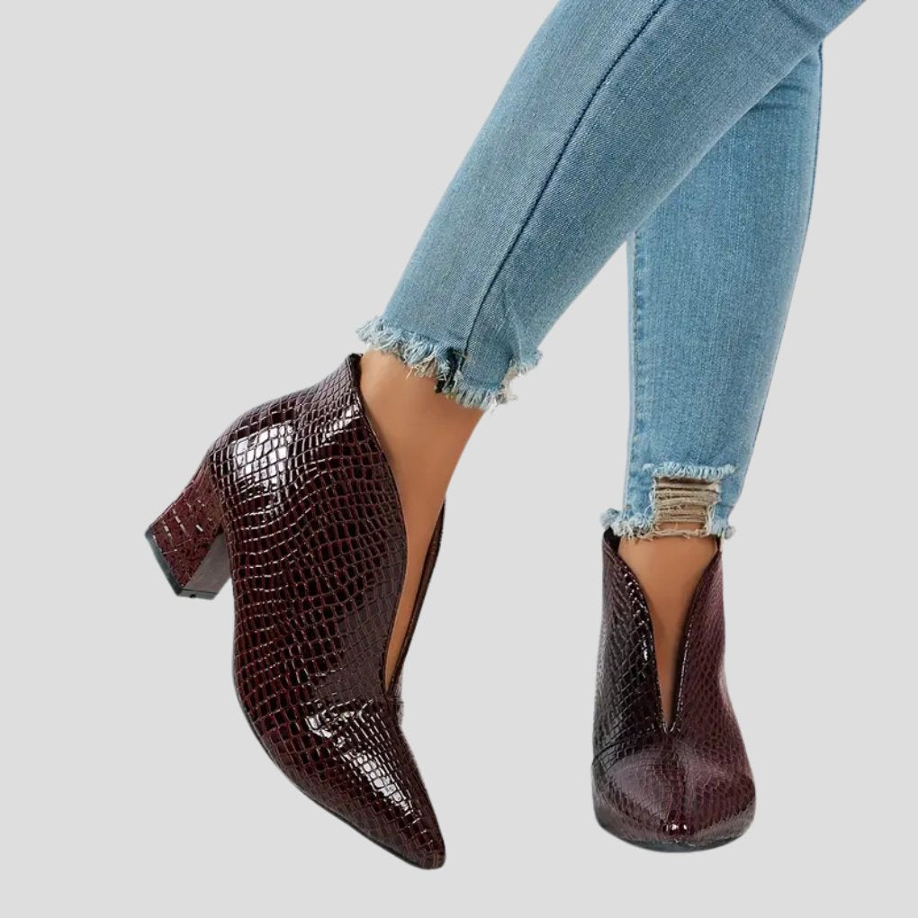 Women's Croc-Embossed Ankle Booties - Burgundy