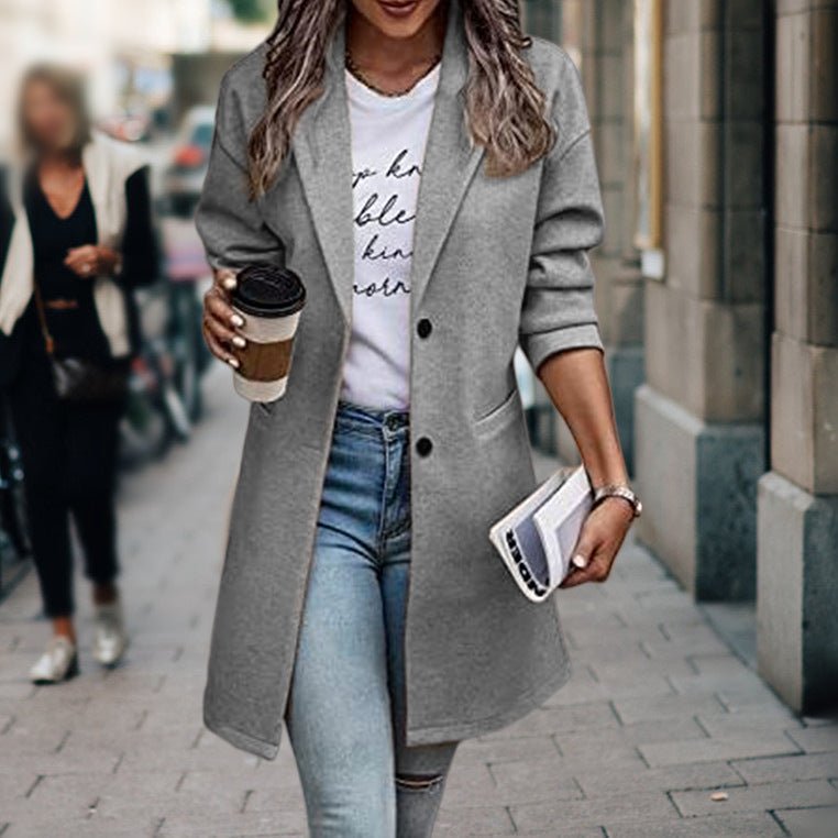 Women's Midi Longline Wool Coat - Gray
