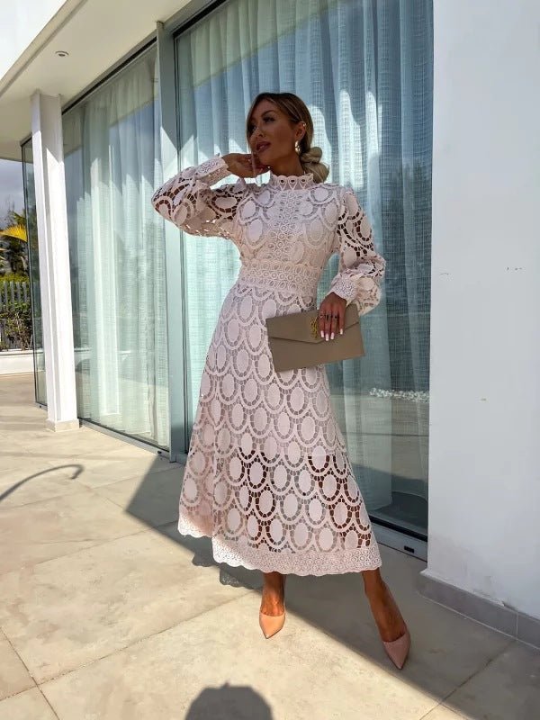 Women's Cocktail Lace Midi Party Dress - Apricot