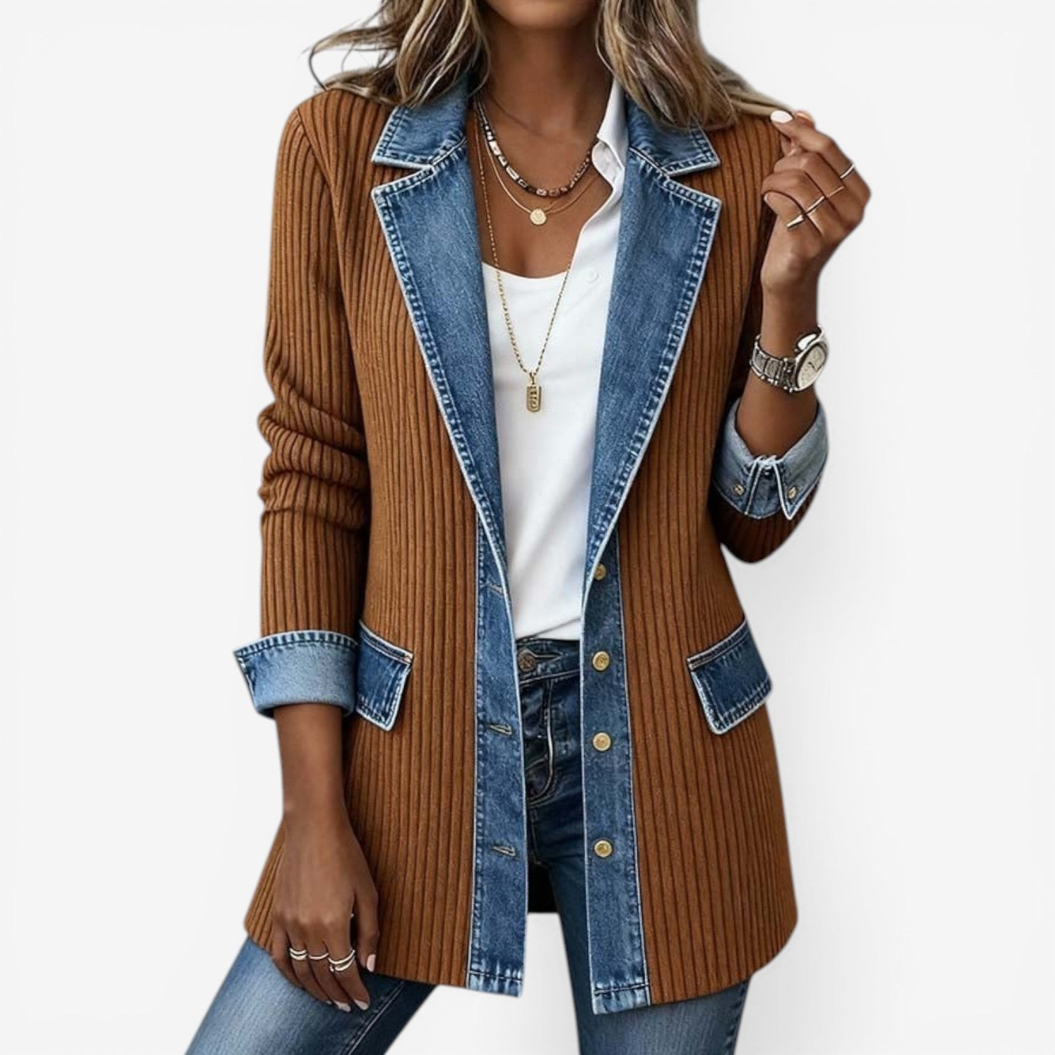 Women's Longline Knit Jacket - Khaki