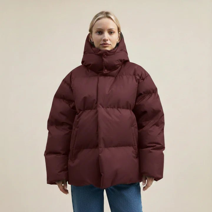 Women's Oversized Puffer Jacket - Burgundy