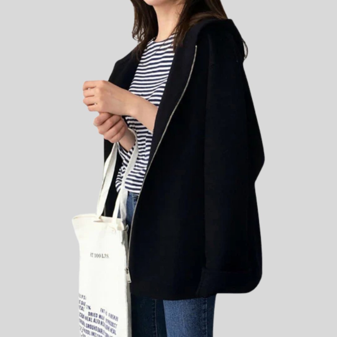 Women's Oversized Wool Hooded Jacket - Black