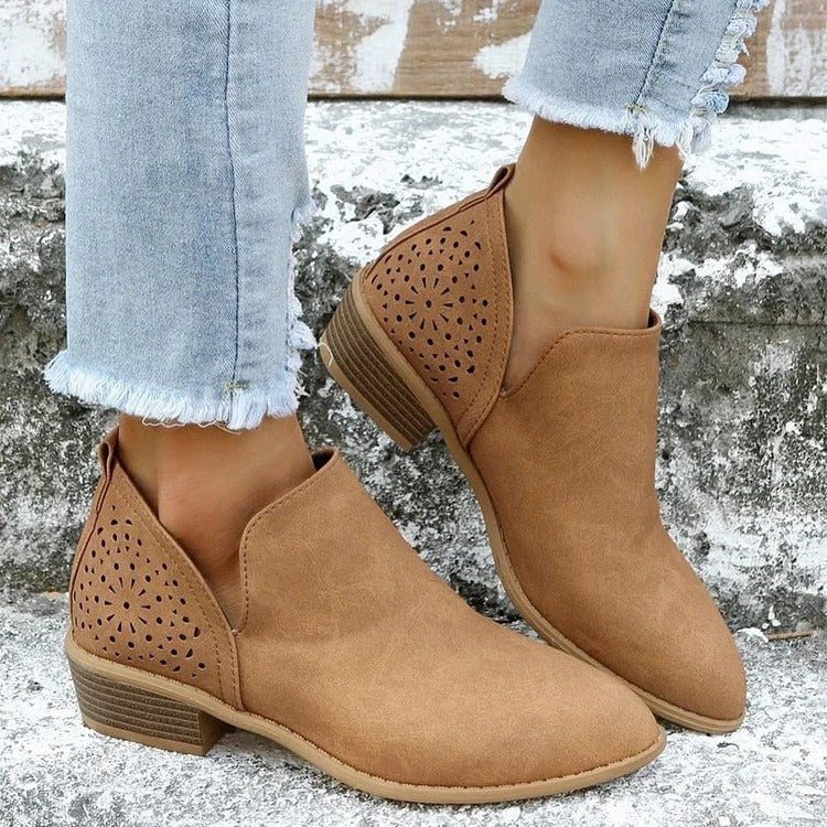 Women's Floral Suede Ankle Booties - Brown