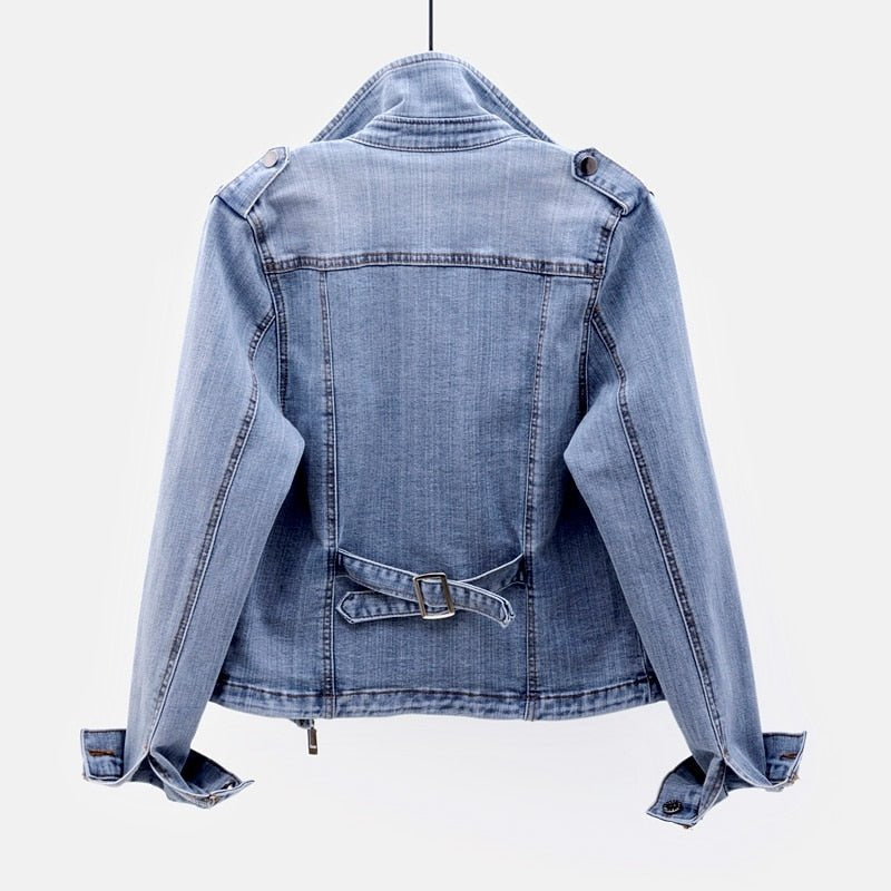 Women's Cropped Denim Moto Jacket