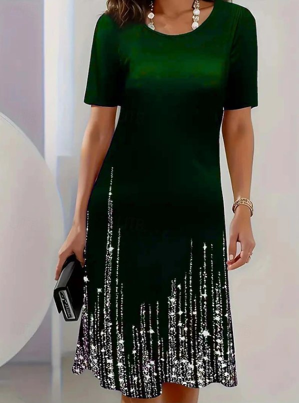 Women's Glitter-Hem A-Line Sequin Midi Party Dress - Green