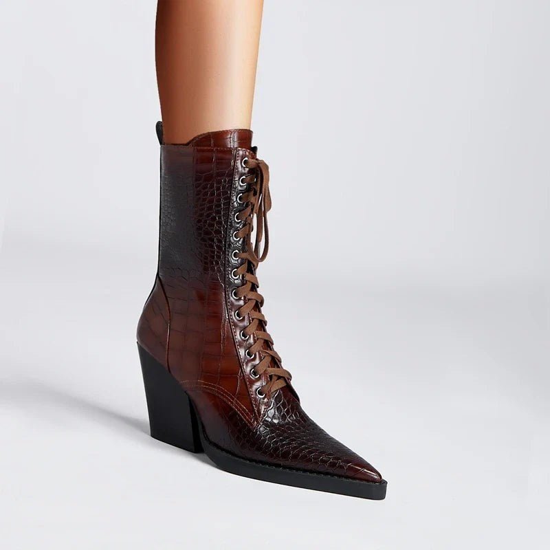 Women's Leather Lace-Up Western Boots