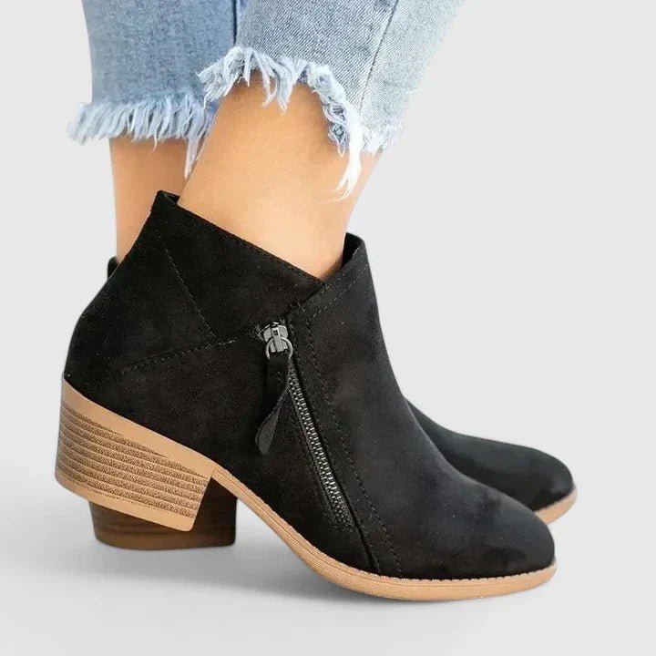 Women's Suede Ankle Booties - Black