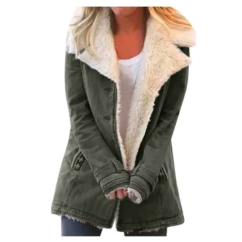 Women's Denim Teddy Jacket - Army green