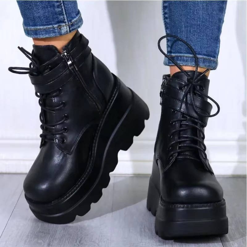 Women's Faux Leather Platform Combat Boots