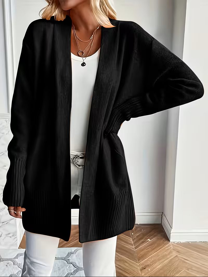 Women's Oversized Knit Longline Cardigan - Black