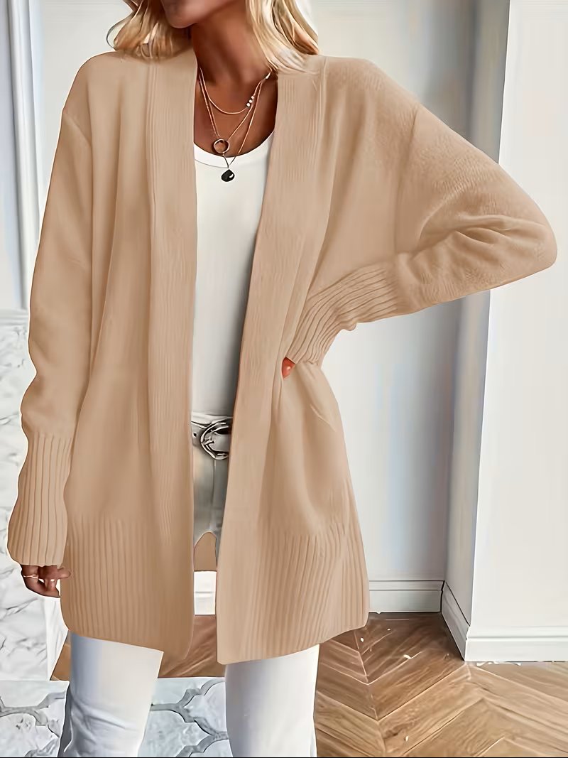 Women's Oversized Knit Longline Cardigan - Khaki
