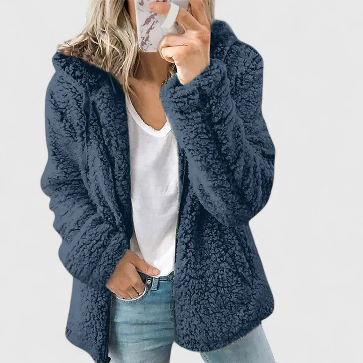 Women's Oversized Sherpa Hooded Teddy Jacket - Blue