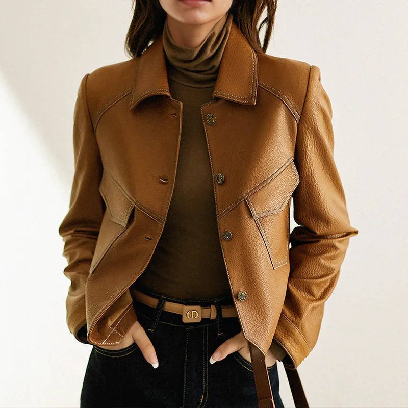 Women's Cropped Leather Jacket - L