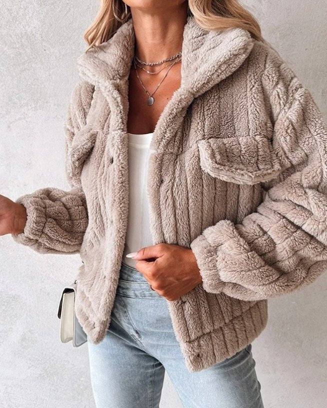 Women's Teddy Fleece Jacket - Khaki
