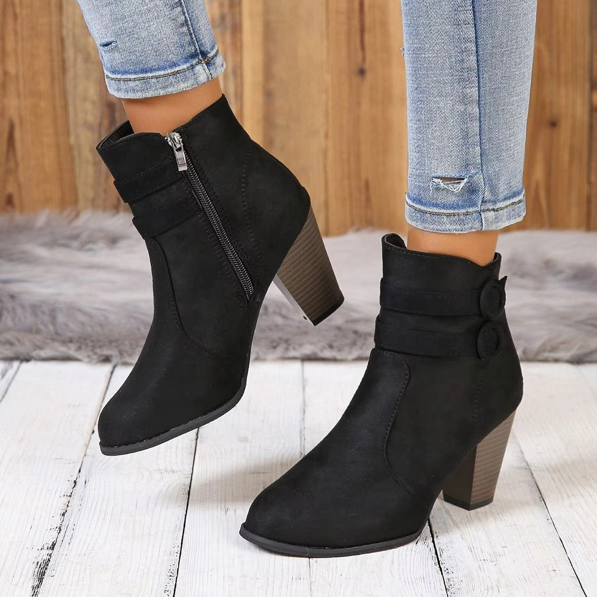 Women's Suede Ankle Boots - Black