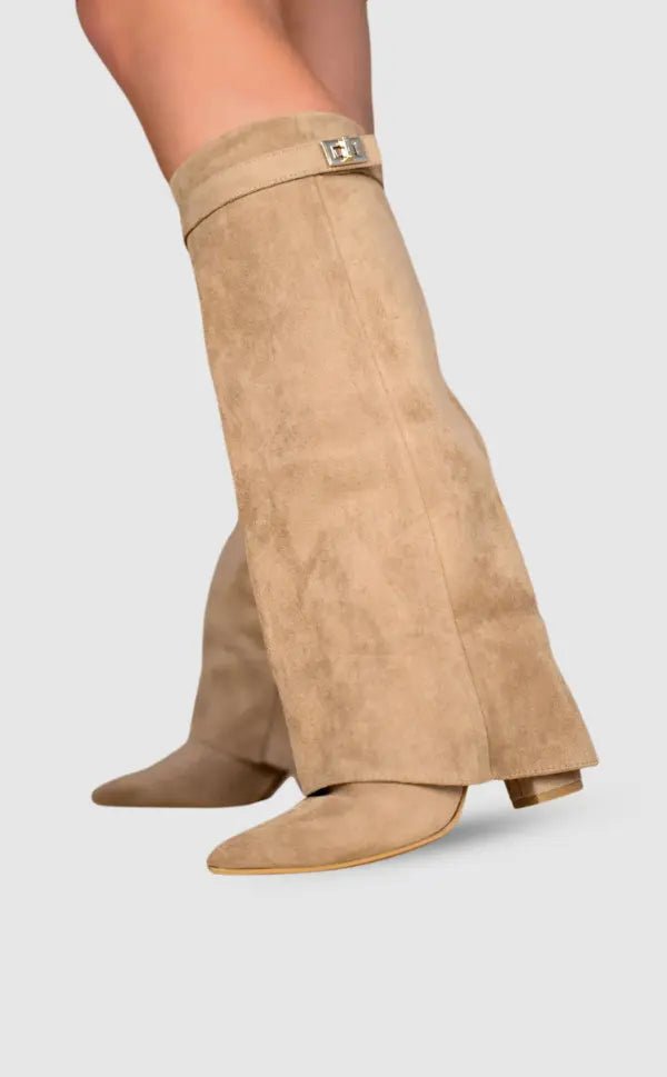 Women's Suede Knee-High Boots - Brown