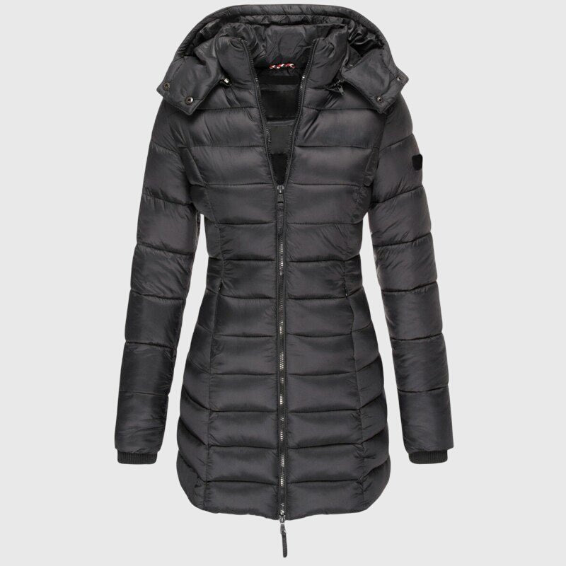 Women's Longline Puffer Coat - Black