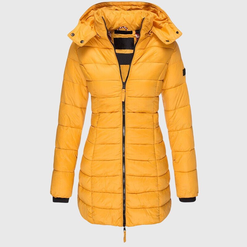 Women's Longline Puffer Coat - Yellow