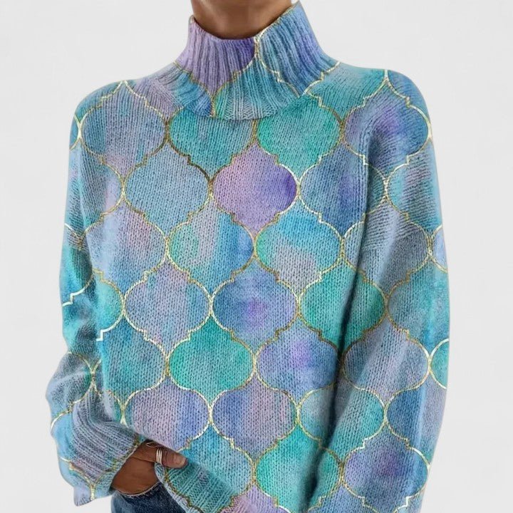 Women's Oversized Roll Neck Jumper - Multi-Colored