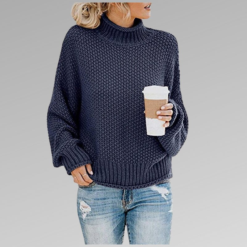 Women's Oversized Wool Roll Neck Jumper - Blue