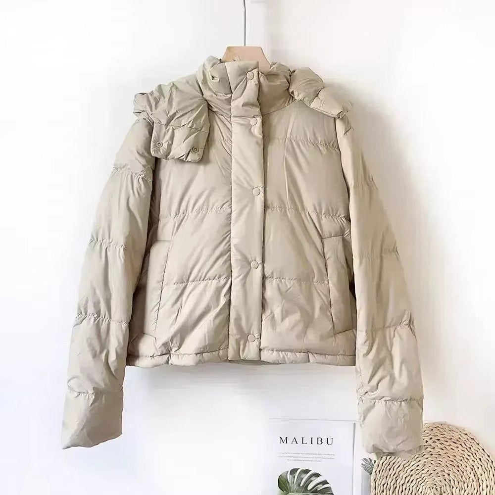 Women's Down-Filled Cropped Puffer Jacket - Light camel