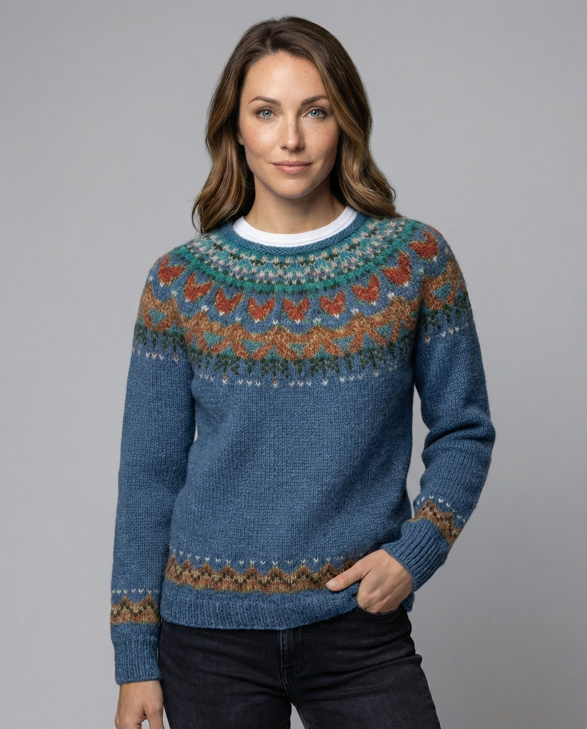 Women's Fair Isle Crewneck Wool Christmas Jumper - Blue