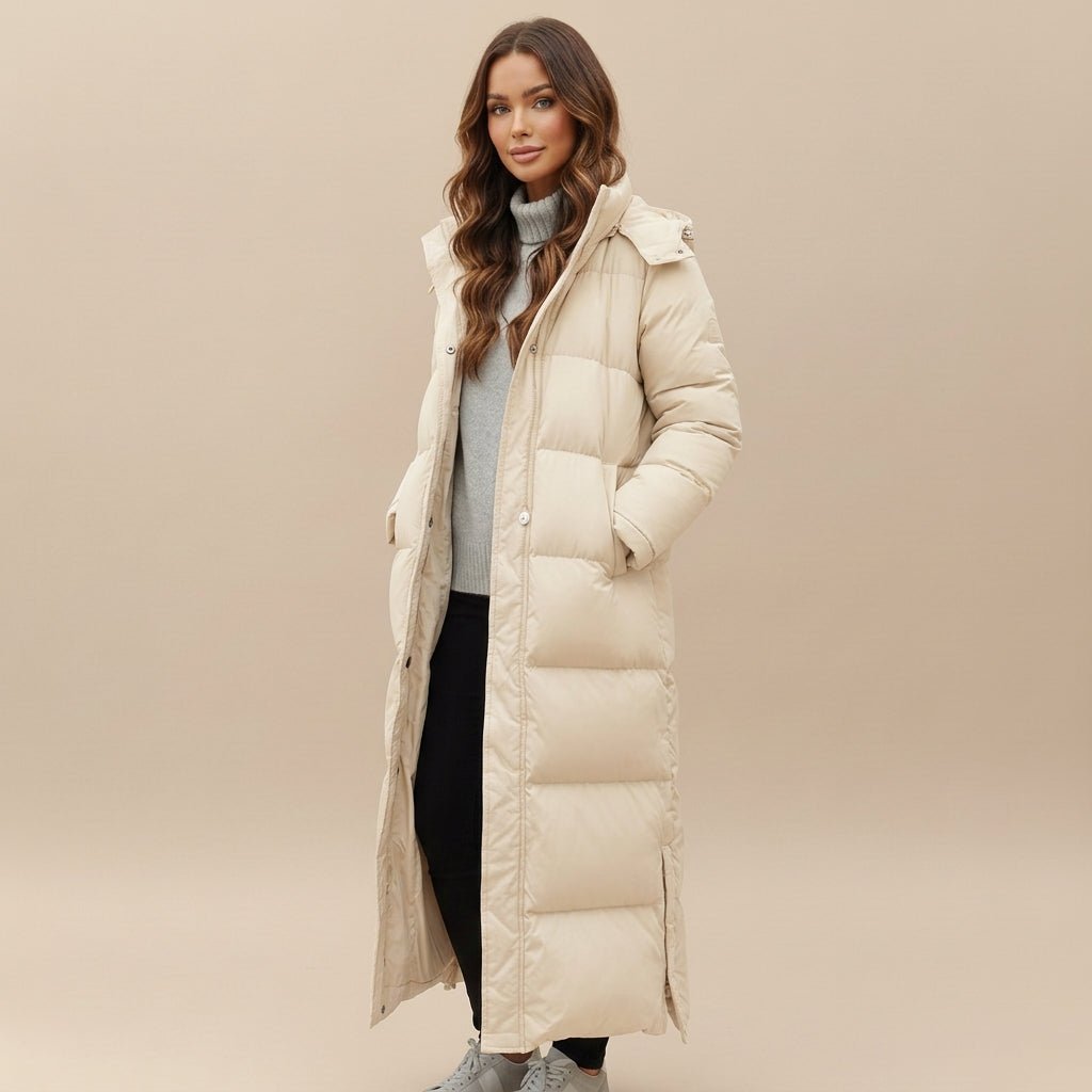 Women's Oversized Maxi Hooded Longline Puffer Coat - White