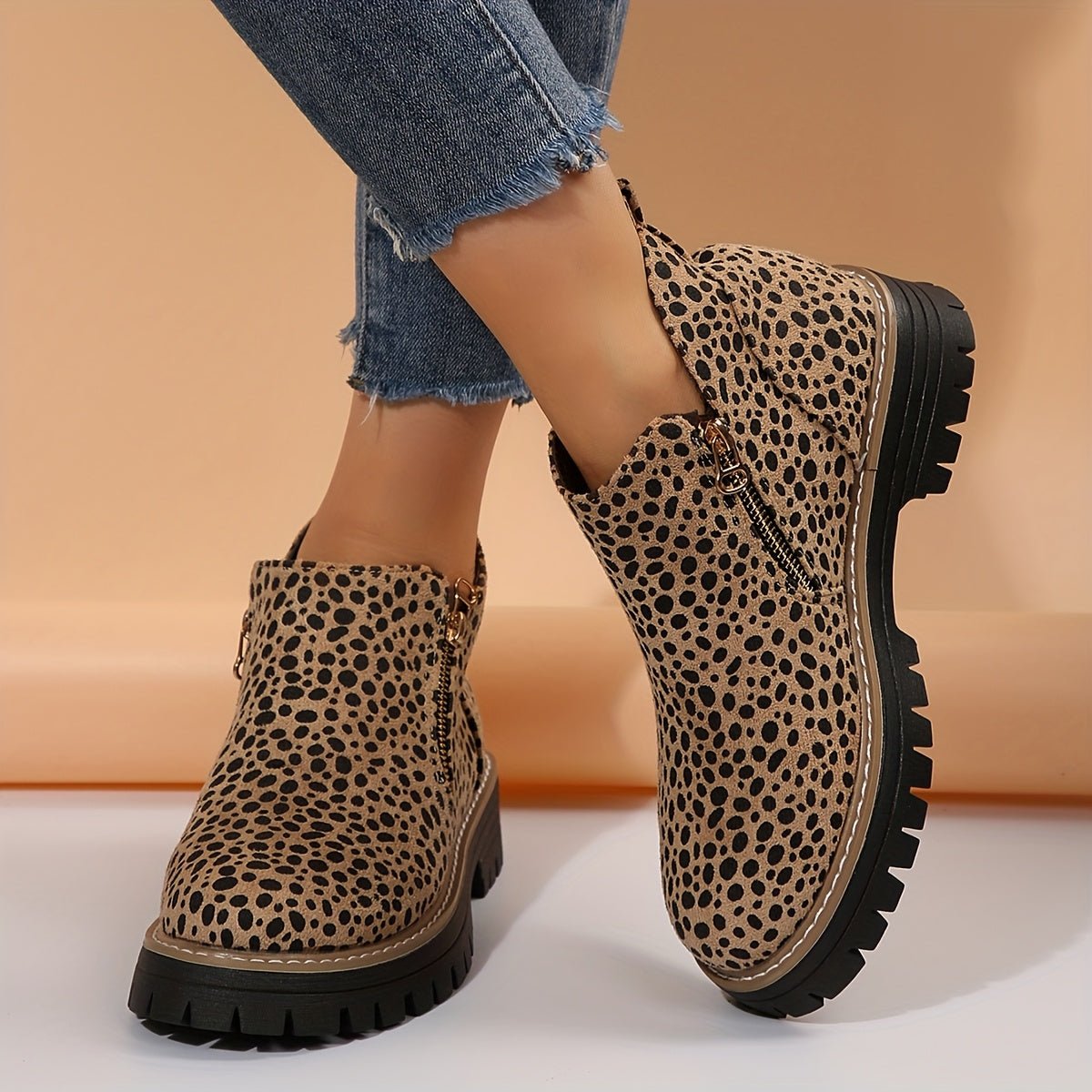 Women's Leopard Platform Ankle Boots - Leopard Print