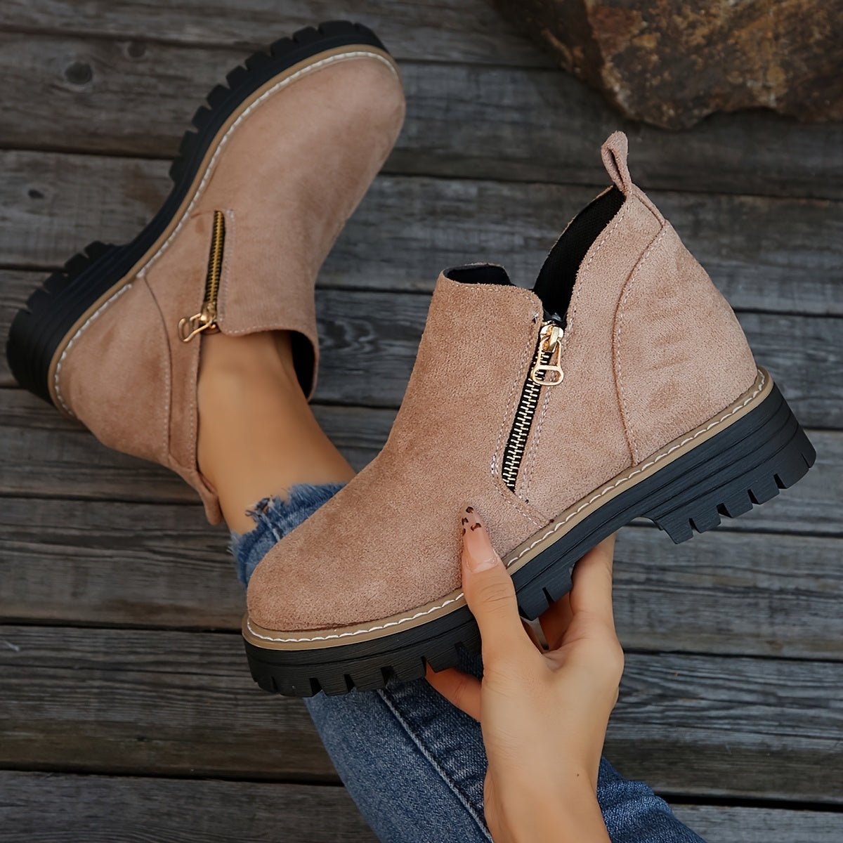 Women's Leopard Platform Ankle Boots - Pink