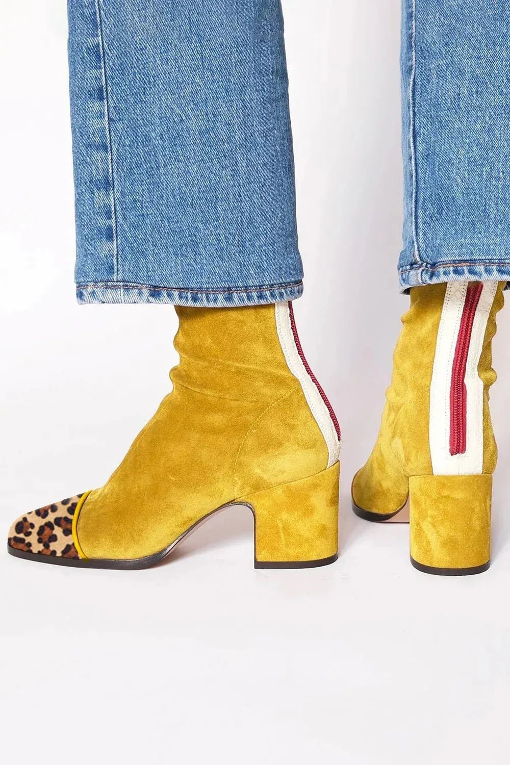 Women's Slim Suede Ankle Boots - Yellow
