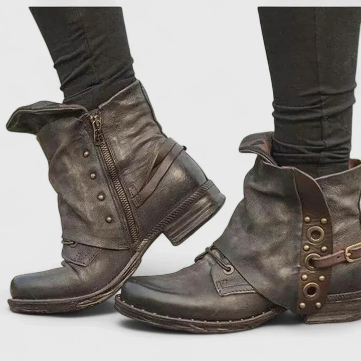 Women's Leather Ankle Boots - Brown