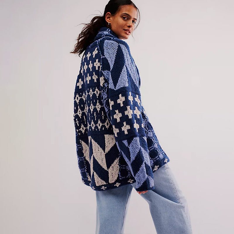 Women's Oversized Knit Jacket - Blue